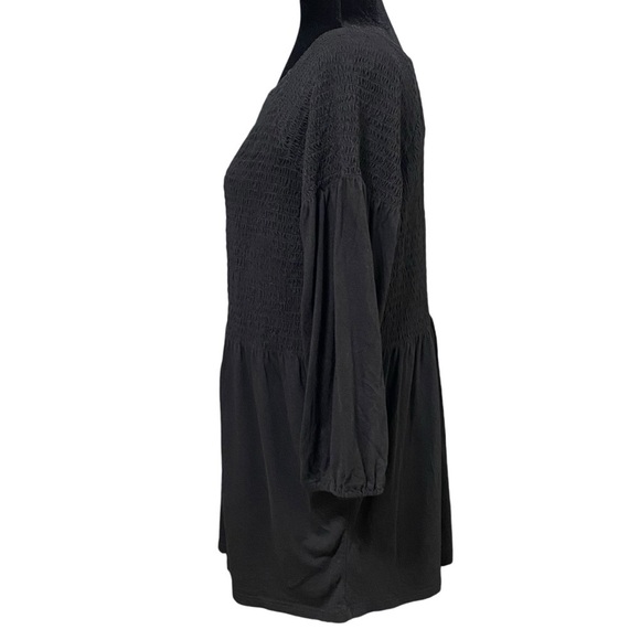 J Jill Black Smocked Peasant Boho Top Medium Cottagecore Blouse - Picture 2 of 7